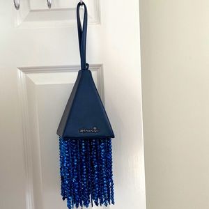 Leather Triangle purse with beads navy